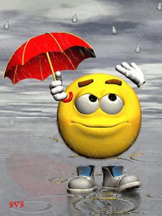 a smiley face holding an umbrella in the rain