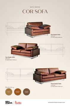 the sofa is shown in three different colors and sizes, with instructions for how to use it