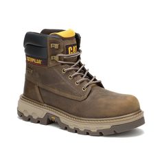 Caterpillar-Colorado Equip Composite Toe Work Boot - Men's Experience solid looks and safety in the Colorado Equip 6" Composite Toe work boot from Caterpillar. The full-grain leather boot features a waterproof build, composite toe and Electrical Hazard protection, making it highly safe at the jobsite. Its SRX slip-resistant sole also provides impressive traction and Cleansport NXT layer in the lining ensures pro-biotic odor management. Rugged Sturdy Work Boots For Construction, Sturdy Rugged Work Boots For Construction, Durable Brown Work Boots For Construction, Casual Brown Safety Boots, Casual Brown Work Boots With Impact Resistance, Casual Brown Impact Resistant Work Boots, Casual Steel Toe Work Boots For Construction, Durable Casual Work Boots For Construction, Brown Sturdy Waterproof Boots For Construction