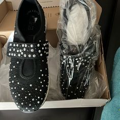 Brand New Size 11 Bejeweled Sneakers With Strap Going Across By Reaction Kenneth Cole. Bejeweled Sneakers, Platform Tennis Shoes, Tassel Heels, Embroidered Heels, Leopard Print Booties, Wedge Loafers, Jeweled Sandals, Leather High Tops, Black Chelsea Boots