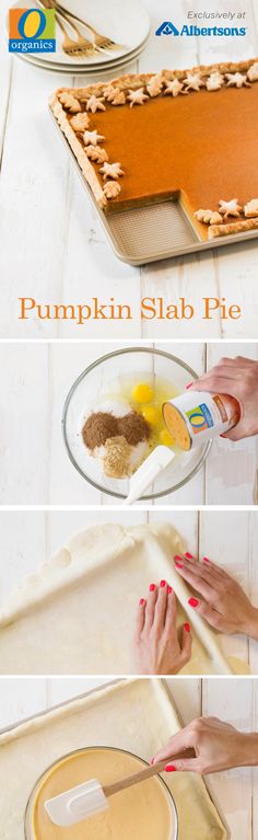 this is an image of how to make a slab pie with organic pumpkin crusts