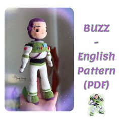 a crocheted toy is shown with the caption buzzy english pattern pdd