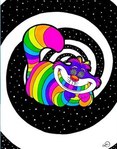 an image of a cat that is in the middle of a circle with rainbows on it