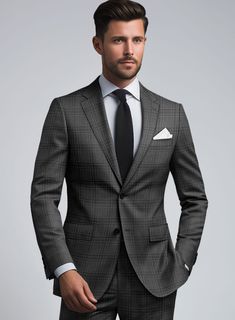 Strike a chord in an aura of class and distinction with our Hardy Minnis Adali Gray Check Wool Suit, a pinnacle of sartorial excellence crafted from the finest Merino wool. Revel in its opulent shade of distinguished gray, expertly woven with a sublime check pattern that bespeaks both subtlety and sophistication. Whether gracing a gala or making an indelible impression at an upscale soirée, this suit ensures that every moment is a masterpiece of refinement.  The "Enterprise" collection by Hardy Minnis, crafted from Huddersfield's rich textile heritage, offers luxurious Super 100s fabric weighing 210gsm. Ideal for suits and formal wear, this collection combines traditional and modern designs, ensuring smooth handling and year-round wearability. Elevate your style with the sophistication and Bespoke Wool Suit For Formal Occasions, Classic Custom Fit Suiting Fabric Sets, Classic Custom Fit Sets In Suiting Fabric, Classic Formal Sets With Custom Fit, Timeless Wool Suit And Tie Accessories For Semi-formal Occasions, Classic Formal Suiting Fabric Sets, Classic Business Sets Custom Fit, Classic Business Sets With Custom Fit, Timeless Wool Suit And Tie Accessories