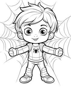 spiderman coloring pages to print and color for kids with webs on the background