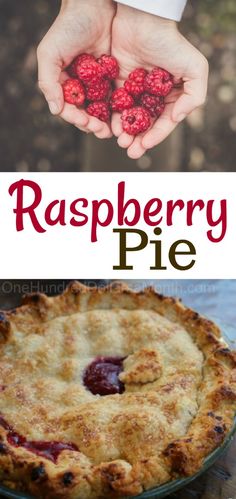 raspberry pie with hands holding it and the words raspberry pie below