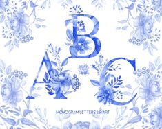 the letter b is surrounded by blue flowers