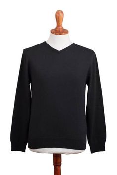 For a perfect adventure on your cold weather adventures this men's pullover is designed by Violeta Pacheco in Peru. Featuring a V-neck and long sleeves this bold top is knit from a cotton blend in solid black. Black V-neck Sweater With Ribbed Cuffs, Black Long Sleeve V-neck Sweater With Ribbed Cuffs, Boho Chic Style Outfits, Men Pullover, Men's Pullover, Pullover Men, Boho Chic Fashion, Solid Black, Cold Weather