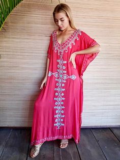 ⁉️CAN YOU BELIEVE IT⁉️ 👌😍 Now selling at $69.00 😍👌 LONG DRESS TUNIS Raspberry/ Turquoise Sequin by Lemongrass Bali Boutique V-neck Dress With Floral Embroidery For Beach Season, Short Sleeve Embroidered Dresses For Beach Season, Pink Bohemian Embroidered Maxi Dress, Bohemian Dresses With Floral Embroidery For Beach Season, Turquoise Beach Cover-up Dress, Turquoise Maxi Dress For Beach Season, Beachwear Dress With Embroidered Short Sleeves, Flowy Embroidered Beach Dresses, Turquoise Bohemian Dress For Beach Season