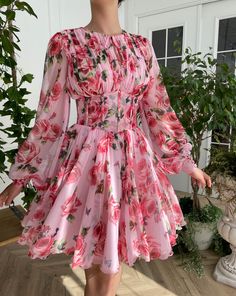 Belinda's Blush Rose Mini Dress - Teuta Matoshi Teuta Matoshi, Lantern Dress, Print Chiffon Dress, Lantern Sleeve Dress, Corset Mini Dress, Lantern Sleeve, Print Chiffon, Mode Inspiration, Corset Dress