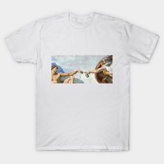 the creation of adam and eve on a white t - shirt with an artistic painting