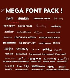 the mega font pack includes different types of letters and numbers, including one for each letter