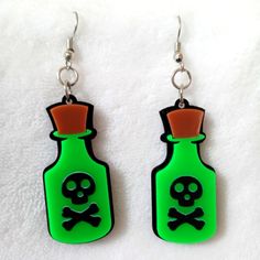 Poison Danger Green Bottle Earrings Halloween Gothic Green Halloween Party Jewelry, Green Novelty Earrings For Halloween, Green Halloween Party Earrings, Bottle Earrings, Halloween Gothic, Earrings Halloween, Green Bottle, Blender 3d, Clay Earrings