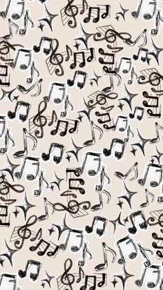 musical notes are drawn in black and white on a light colored background that is seamless