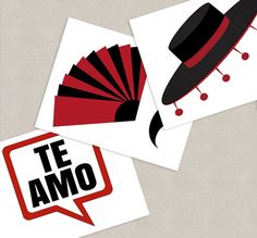 two stickers with the words te amo and an image of a top hat