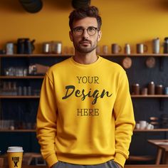 Gold Yellow Gildan 18000 Crewneck Mockup! We all love details ❤️ I know the importance of a great image to grab the attention of buyers! And with this mock-ups I try to between real and eye catching items! I hope these Mockups will help you display your beautiful work and create your own wonderful Brand! 📸 We take pride in our clothing Mockups we have created! From T-Shirts, Hooded Sweatshirts, Tank Tops and Infant Clothing. 📸 Also in the near future we will go after a wide range of products m Casual Sweatshirt With Branding For Customization, Sweatshirt Model, Gildan Sweatshirt, Sweatshirt Mockup, Infant Clothing, Clothing Mockup, Sweat Shirts, Gildan Sweatshirts, Mock Ups