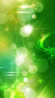 an abstract green and yellow background with bubbles, stars and sparkles in the air