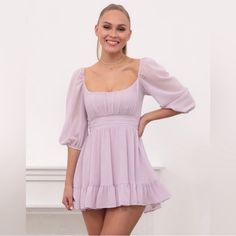 Questions? Leave A Comment Below! Never Worn, Brand New Dress! Proposal Dress Outfit, Lavender Dress Casual, White Frocks, Lavender Mini Dress, Light Purple Dress, Sky Purple, Look Formal, Pastel Dress, Sky Dresses