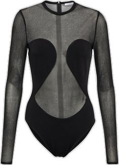 Chic Fitted Nylon Bodysuit, Fitted Bodysuit With Mesh Sleeves For Spring, Spring Fitted Bodysuit With Mesh Sleeves, Fitted Nylon Bodysuit For Night Out, High Stretch Nylon Bodysuit For Night Out, Sleek High Stretch Evening Bodysuit, Sleek Long Sleeve Bodysuit For Night Out, Elegant Second-skin Bodysuit For Night Out, Long Sleeve Mesh Bodysuit For Night Out