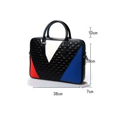 This exceptional briefcase is specifically designed for women, catering to their unique style and needs. Crafted with durability in mind, it features a striking patchwork design and a fabulous color scheme, making it a standout accessory. With its blend of functionality and style, this genuine leather briefcase adds a touch of grace and professionalism to any outfit. Don't miss out on this remarkable women's briefcase. Blue Rectangular Laptop Bag For Office, Red Rectangular Bags For Business Trips, Rectangular Red Bags For Business Trips, Rectangular Briefcase With Laptop Sleeve For Business, Rectangular Briefcase With Laptop Sleeve For Business Meetings, Trendy Business Laptop Bag Rectangular, Trendy Rectangular Laptop Bag For Business, Trendy Leather Satchel With Rectangular Shape, Modern Rectangular Laptop Bag For Business Meetings