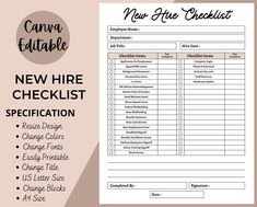 the new hire checklist is shown in black and white