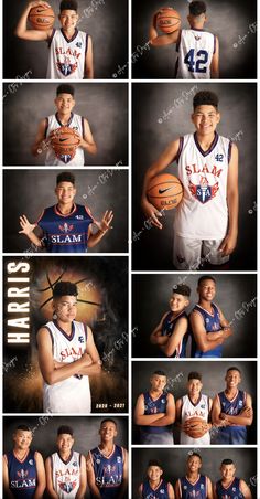 the basketball players are posing for their photos in this collage, with different poses and numbers