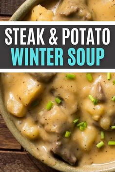 steak and potato winter soup in a bowl