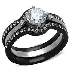 black and white wedding ring set with diamond accents