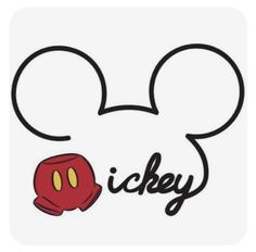 mickey mouse's head with the word disney written in black and red on it