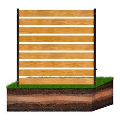 a wooden sign sitting on top of a green grass covered ground next to a dirt patch