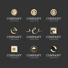 the logos for different businesses are shown in gold and black colors on a dark background