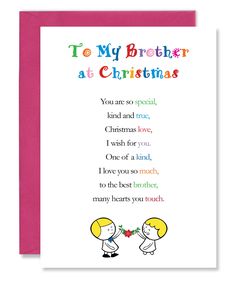 a greeting card with the words to my brother at christmas and two children holding hands