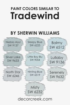 Colors Similar to Tradewind SW 6218 by Sherwin Williams Blissful Blue Sherwin Williams, Sleepy Blue Sherwin Williams, Sherwin Williams Misty, Sleepy Blue, Trim Colors, Paint Combinations, Comfort Gray, Grey Paint