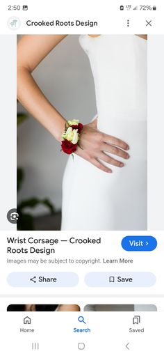 a woman wearing a white dress and holding a flower in her hand with the caption'what corsage is crocked '