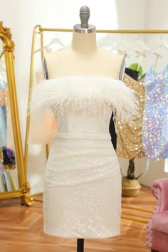 ZAPAKASA Women Feather Hoco Dress Tight White Strapless Sleeveless Homecoming Dress Feather Hoco Dress, Feather Homecoming Dress, Strapless Homecoming Dresses, Dress With Feathers, Hoco Dress, Dress Tight, Dress Occasion, Wedding Parties, Pageant Dress