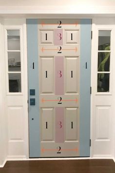 the front door is marked with numbers and arrows