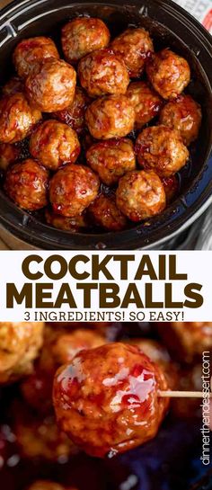 the recipe for cocktail meatballs is shown in three different pictures