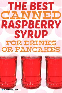 Jars of homemade canned raspberry syrup Raspberry Sauce For Pancakes, Canning Raspberry Syrup, Raspberry Recipes Canning, Canning Raspberry Sauce, Canning Syrup Recipes, Things To Do With Fresh Raspberries, Raspberry Syrup Recipe Canning, Raspberry Syrup Recipe For Drinks, Canned Raspberry Recipes