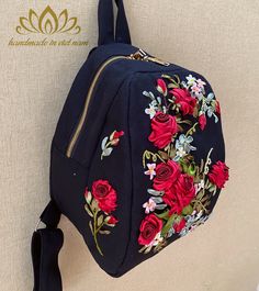 Hello! Welcome to my store! Wish you have a satisfying purchase！ When you have to think of a beautiful, meaningful, impressive gift for your lover, mother or friends then this will be the perfect choice for you! Ribbon Embroidered Canvas Backpack: -Backpack are 100% canvas and fully lined and an adjustable shoulder strap. -Product With detailed and delicate ribbon embroidery. Have zipped and inner pocke Bag dimensions : 32x25x14cm -Because the patterns on the product are designed and produced in Casual Embroidered Backpack For Daily Use, Casual Floral Embroidery Backpack, Casual Floral Embroidered Backpack, Cute Embroidered Everyday Backpack, Handmade Backpack As Gift, Handmade Backpack Gift, Embroided Bags, Sewing Backpack, Bags For College