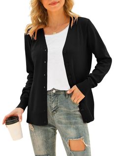 PRICES MAY VARY. 80% viscose, 20% nylon. Cardigans are lightweight, soft, and comfortable casual cardigans that with elastic Features: Slim version, V-neck, button-down, front open, ribbed hem and sleeves design. This long sleeve cardigan with a shawl collar has a slimming effect and fits any figure with a flattering cut Matching: Women's cardigans are suitable for matching vests or shirts, or even jeans. From tops to skinny jeans to dresses, you can look stylish in everything, and knit adds glamour to your look Occasion: Suitable for any occasion, whether it is everyday wear, home, school, work, office, party, barbecue, weekend, hanging out, holiday, holiday, Christmas, New Year, etc. When you wear this cardigan, you can add warmth and style to any occasion. Clothing Care: This cardigan c Versatile Sweater, Women's Cardigans, Loose Fit Sweater, Jeans Boots, Short Cardigan, Travel Party, Cardigan Women, Casual Cardigans