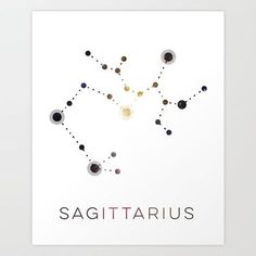 the zodiac sign sagittarius is depicted on a white background with black and red circles