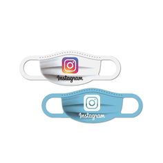 an instagram logo is shown on the side of a blue and white face mask