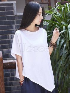 Asymmetric Retro Ramie Cotton Tops – uoozee Trendy Asymmetrical Cotton Top, Trendy Asymmetrical Cheap T-shirt, Cheap Asymmetrical T-shirt, White Asymmetrical Cotton Top, Summer Cotton T-shirt With Asymmetrical Hem, Cotton Style, Cotton Tops, Shoulder Sleeve, Free Size