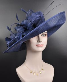 "Description: This beautiful sinamay hat is an elegant wear at any church or derby event. its sinamay material is not too intimidating and attracts the eye. The chic flower adnorment that rests on the wide, side sweep brim is complemented by sinamay accentuations. Material: Sinamay with feathers Crown Width; 8 inch Crown Height: 4 inch Brim Width: 18 inches Head girth is from 22' to 23.22 \" adjustable size fits  most with an adjustable cord strap for the smaller fit If you need to  some colors on the hat to match your dress, please let me know Color on screen may vary from actual merchandise due to monitor restrictions or dye lots." Ascot Horse Racing, Oaks Day, Feather Crown, Sinamay Hat, Elegant Wear, Royal Ascot Hats, Sinamay Hats, Ascot Hats, Tea Party Wedding