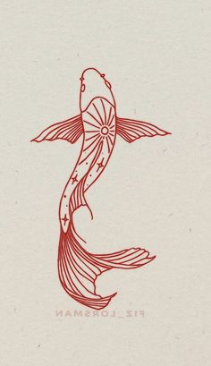 a drawing of a fish in red ink