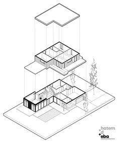 the three levels of a house are shown in black and white, with one floor level above