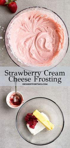 strawberry cream cheese frosting in a glass bowl