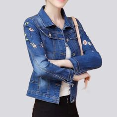 Trendy Floral Embroidered Denim Jacket For Spring, Fitted Denim Jacket For Spring, Embroidered Long Sleeve Denim Jacket For Summer, Embroidered Long Sleeve Summer Denim Jacket, Trendy Embroidered Summer Outerwear, Fitted Denim Jacket With Floral Embroidery For Summer, Blue Non-stretch Spring Outerwear, Embroidered Casual Denim Jacket For Summer, Casual Embroidered Denim Jacket For Summer