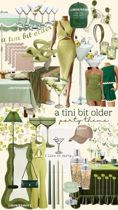 a collage of green and white items with the words attini bit older