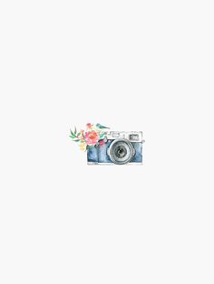 a watercolor painting of a camera with flowers on it